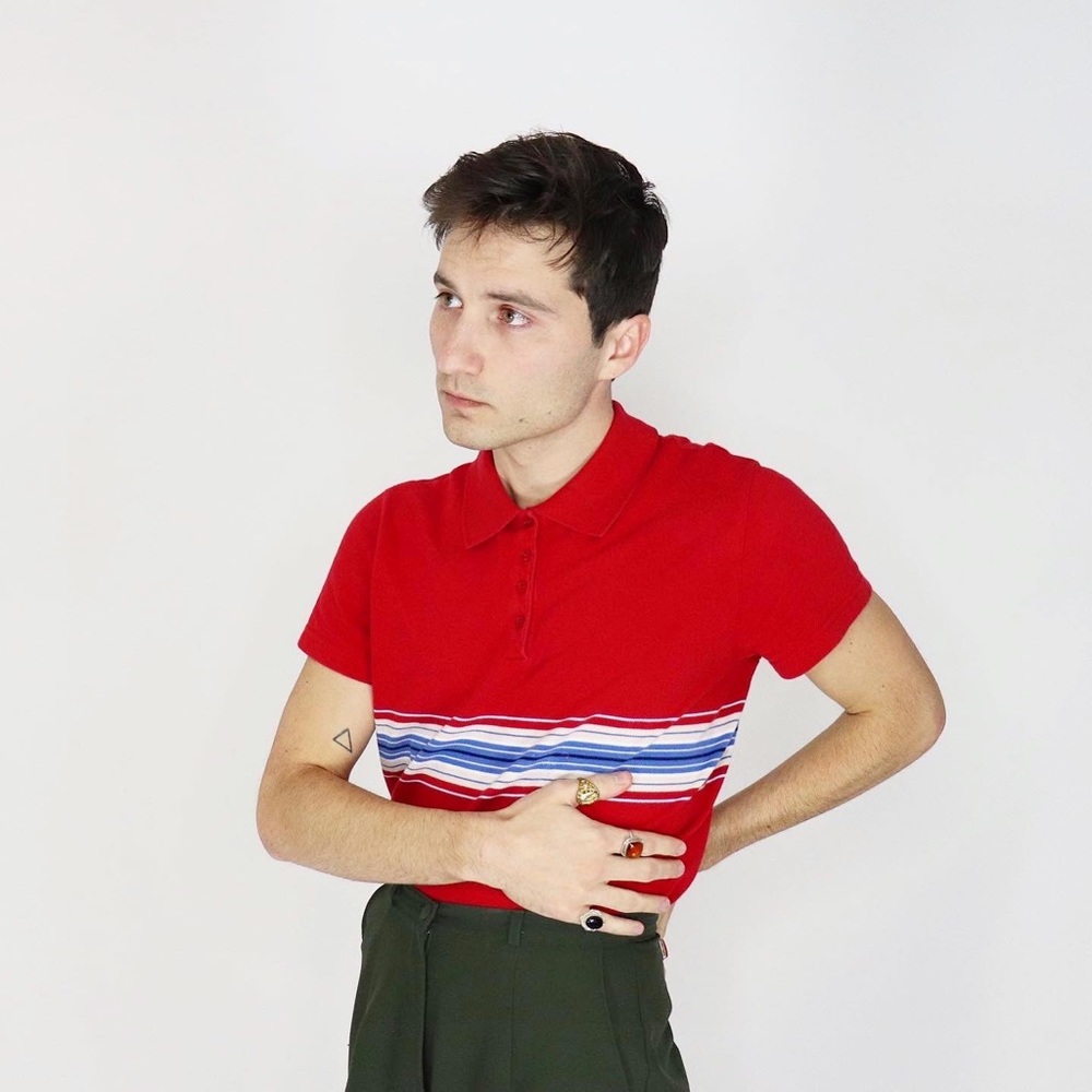 Horizontal Stripe Line Collard Shirt